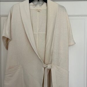 Eileen Fisher Cream Short Sleeve Cardigan with Tie